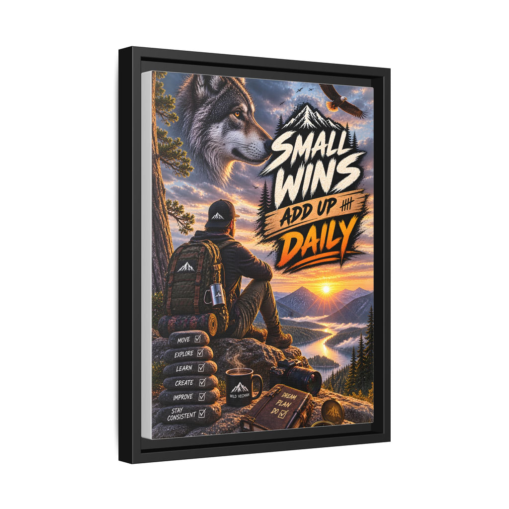 Small Wins Add Up Daily Framed Canvas Wall Art — Motivational Hiking Print