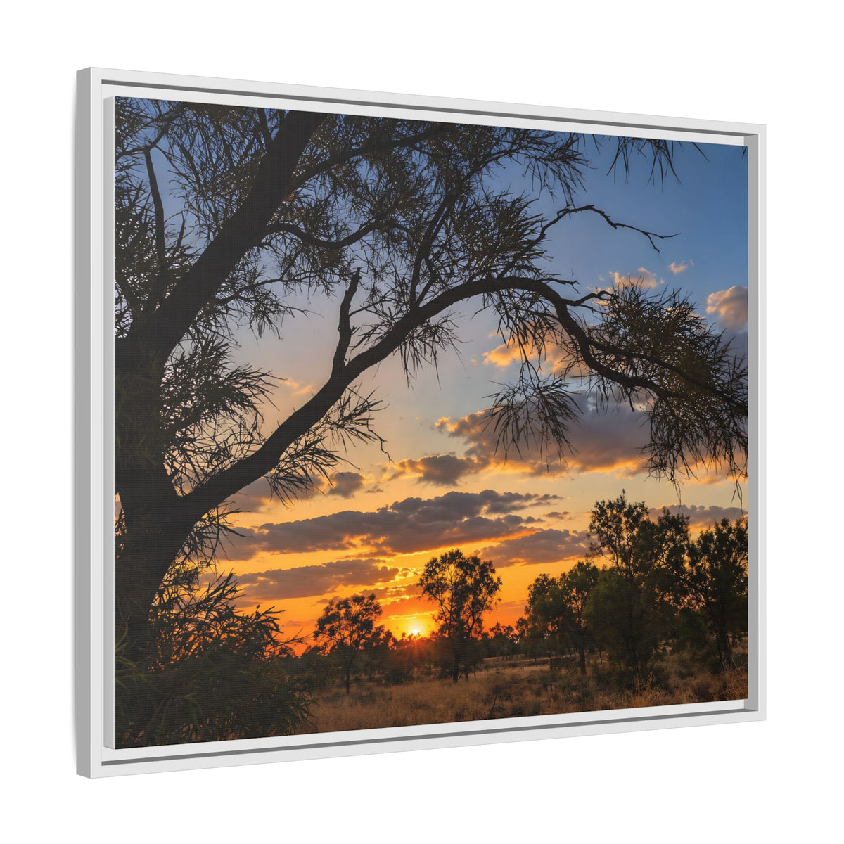 Sunset Silhouette Matte Canvas Print — Framed Landscape Wall Art