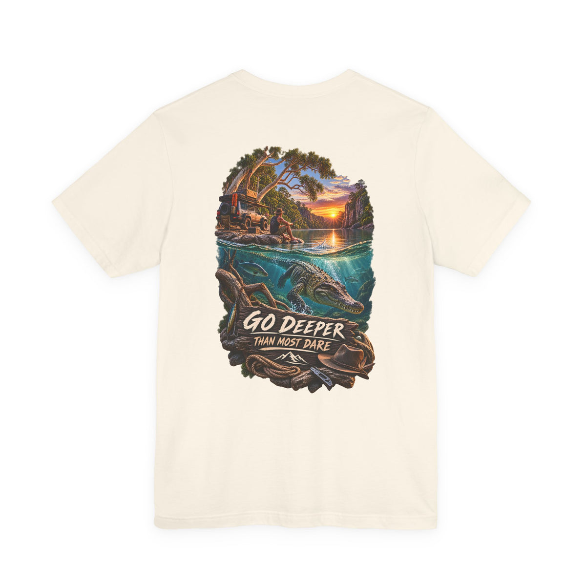 Go Deeper Dolphin Beach Tee — Nautical Sunset Ocean Graphic T‑Shirt