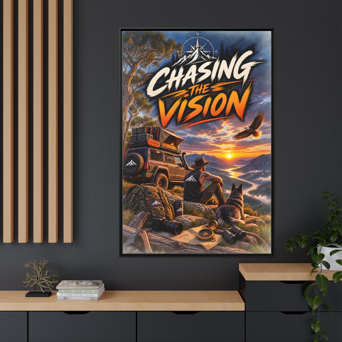 Chasing the Vision Matte Canvas Print (Framed) — Adventure Landscape Wall Art