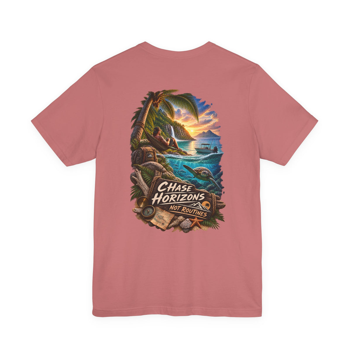 Chase Horizons Sunset Beach Tee — Adventure Coastal Graphic T-Shirt