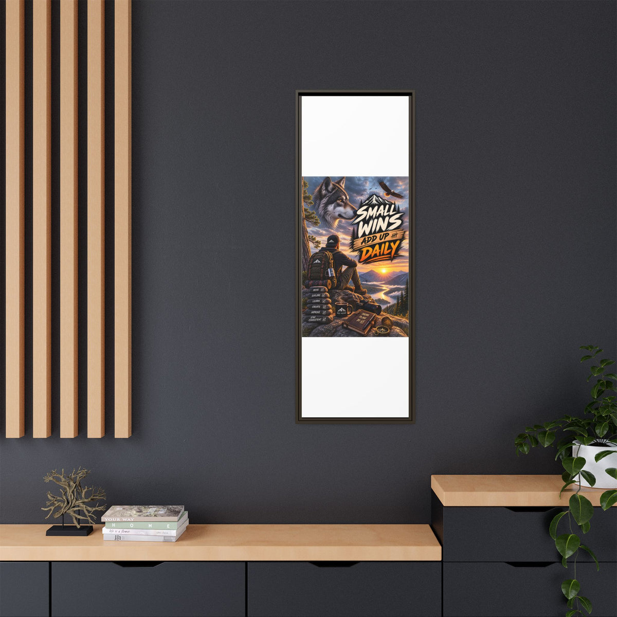 Small Wins Add Up Daily Framed Canvas Wall Art — Motivational Hiking Print