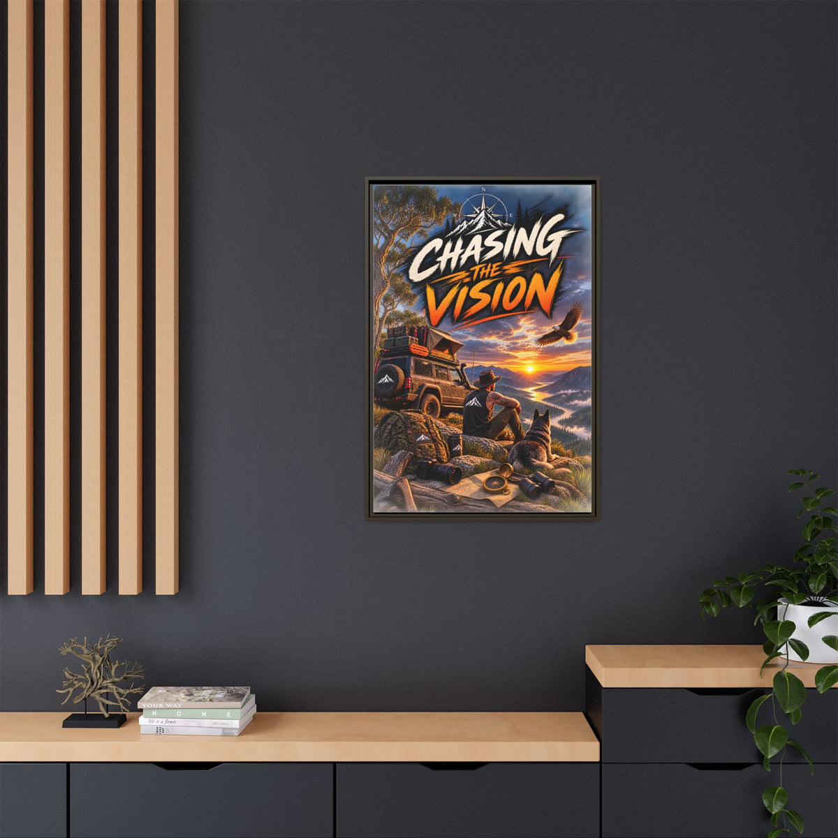 Chasing the Vision Matte Canvas Print (Framed) — Adventure Landscape Wall Art