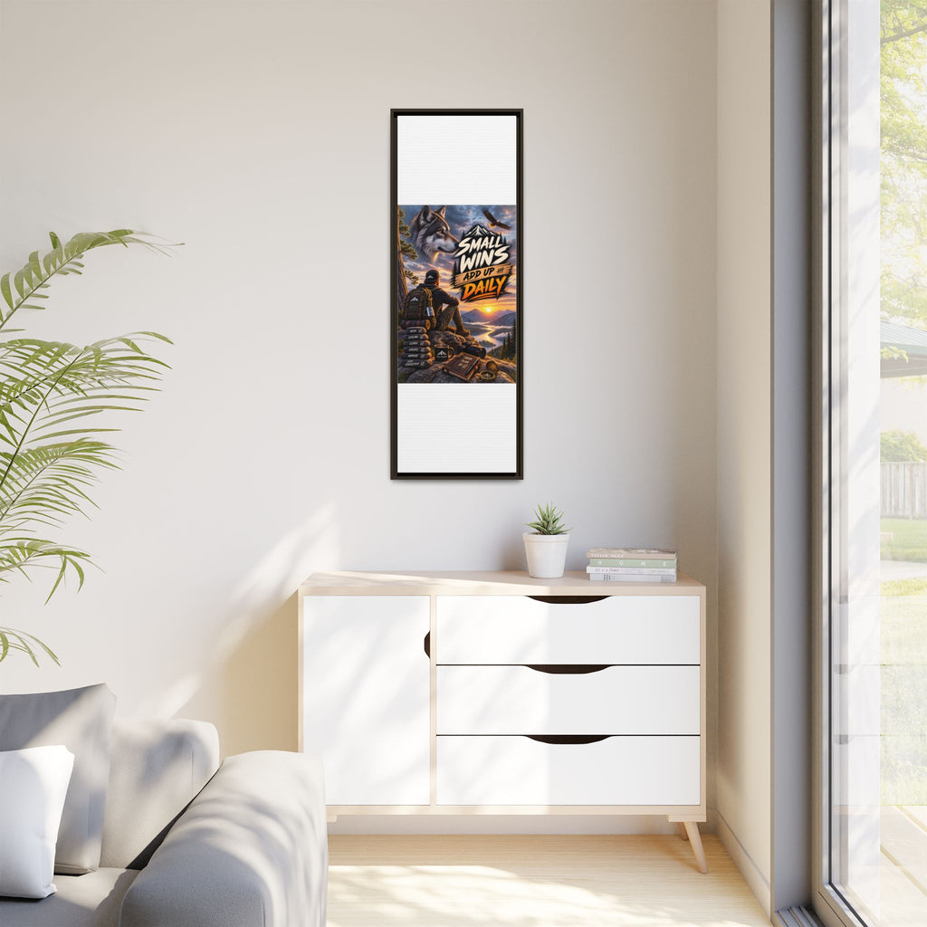 Small Wins Add Up Daily Framed Canvas Wall Art — Motivational Hiking Print