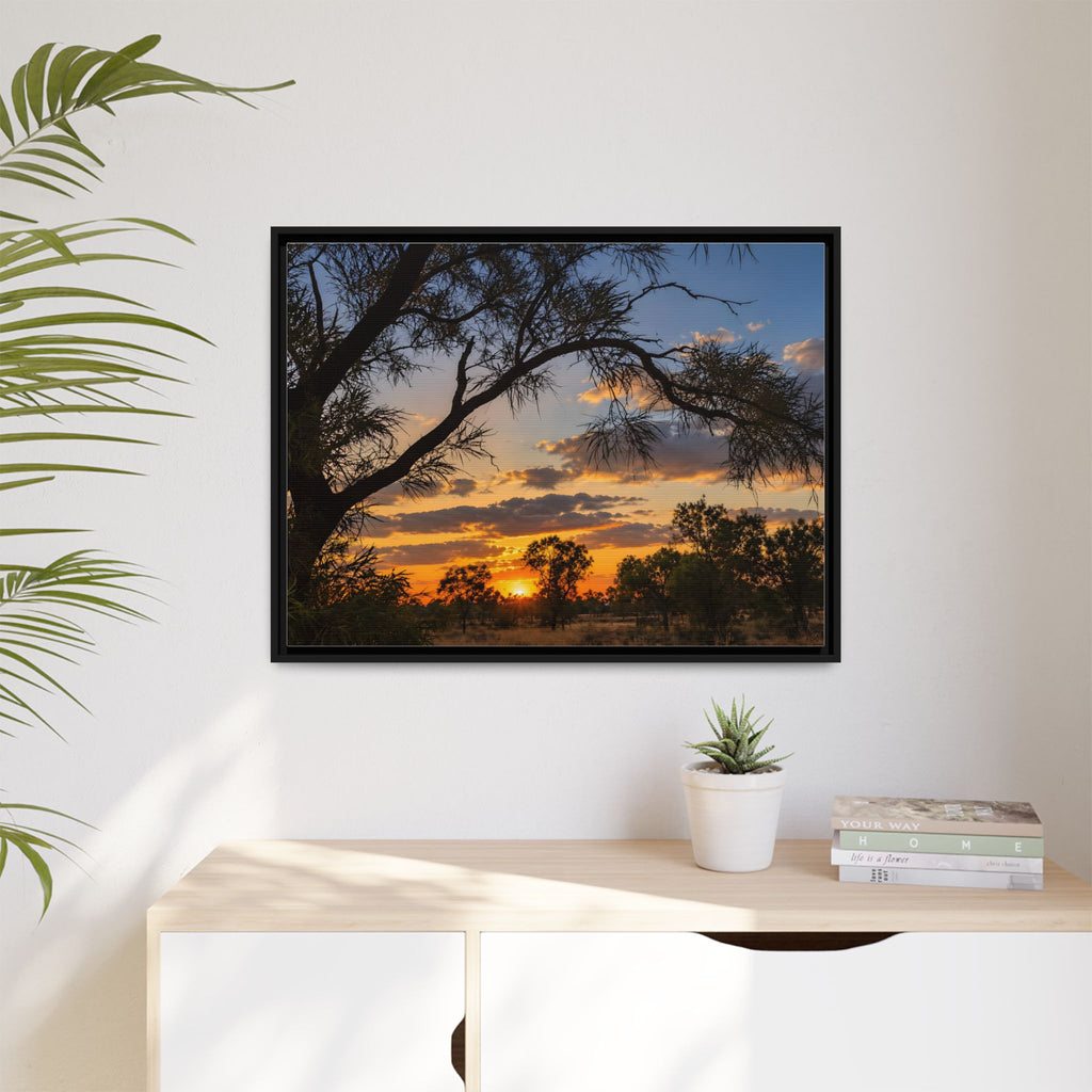 Sunset Silhouette Matte Canvas Print — Framed Landscape Wall Art