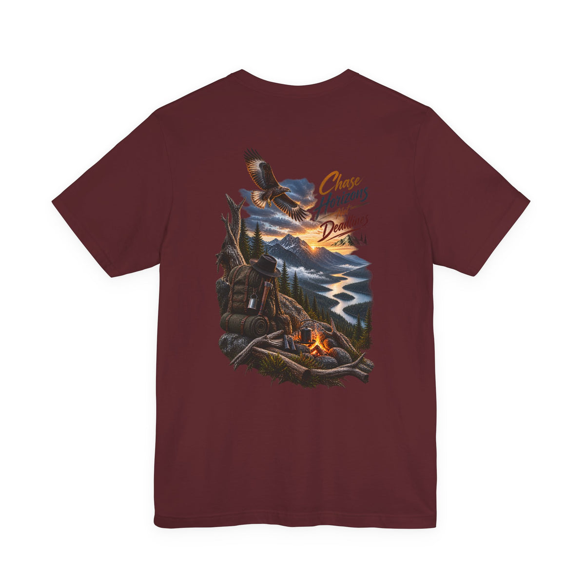 T-Shirt — 'Chase Horizons, Dream Big' Eagle Mountain Campfire Graphic Tee