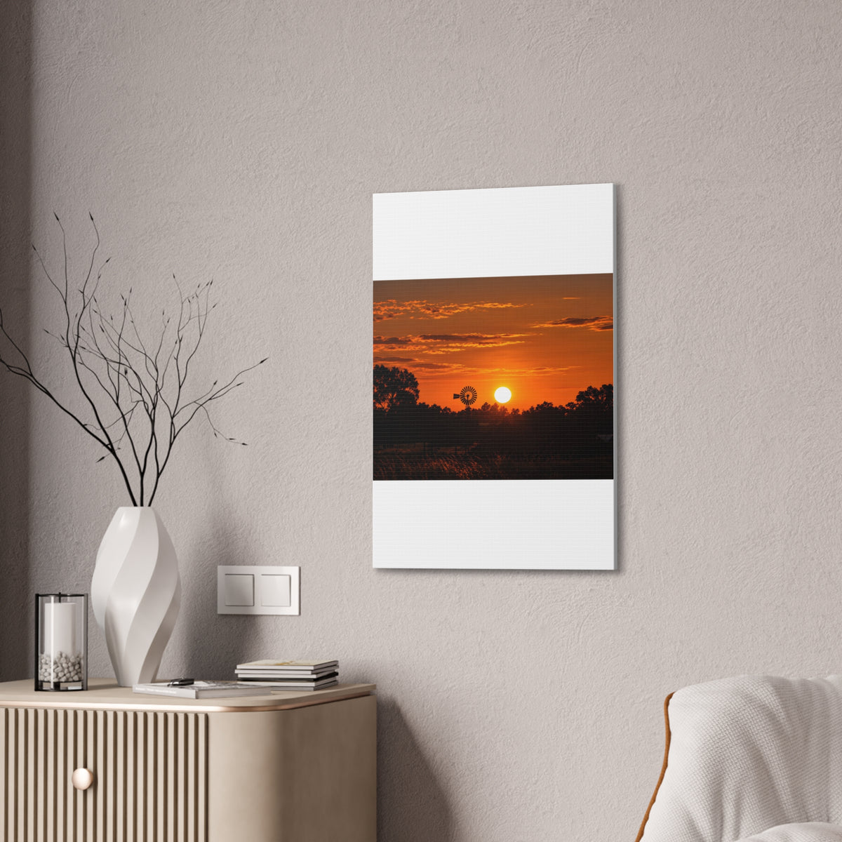 Sunset Windmill Canvas Print — Rural Farmhouse Wall Art