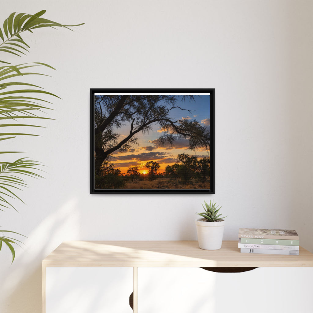 Sunset Silhouette Matte Canvas Print — Framed Landscape Wall Art