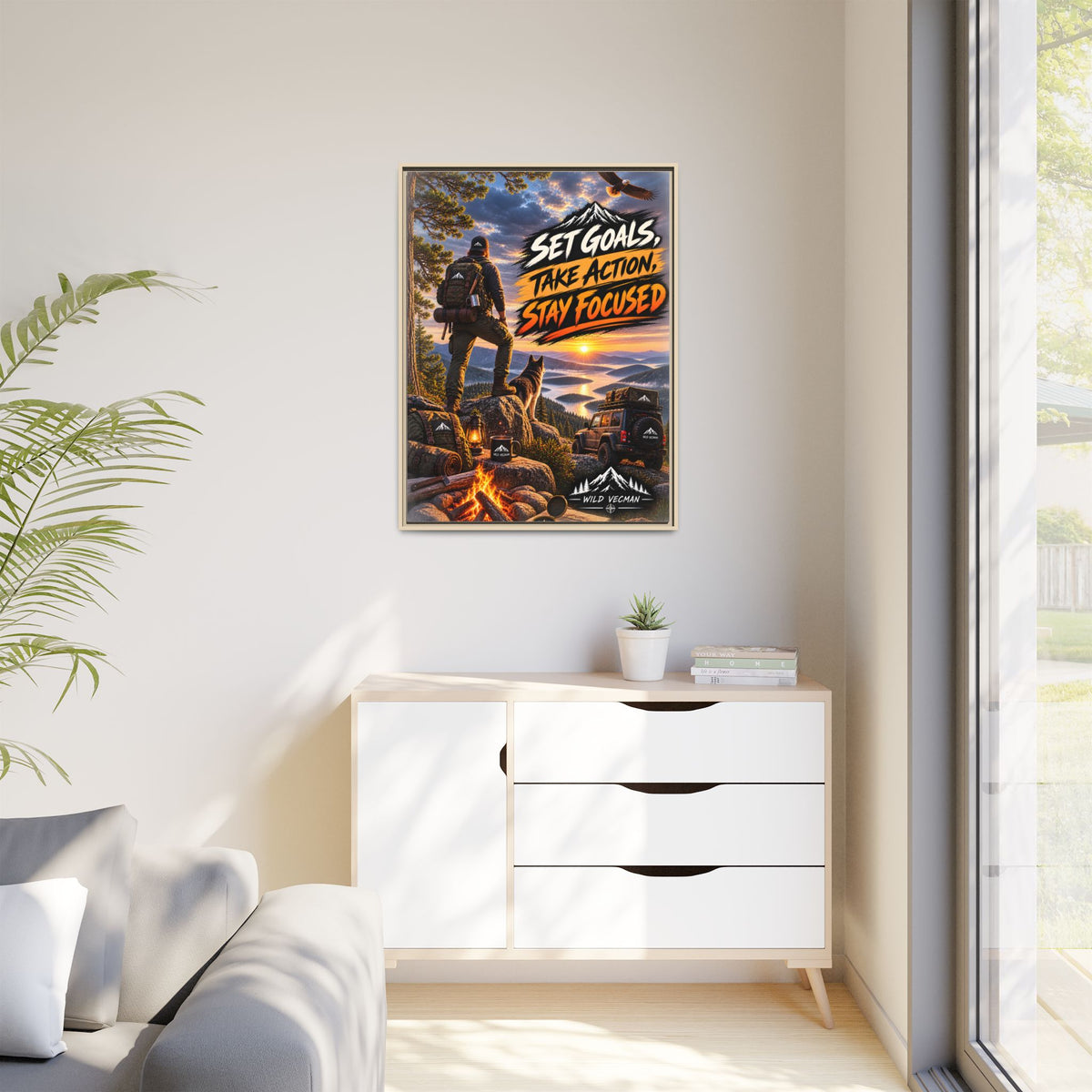 Motivational Adventure Canvas — “Set Goals, Take Action, Stay Focused”