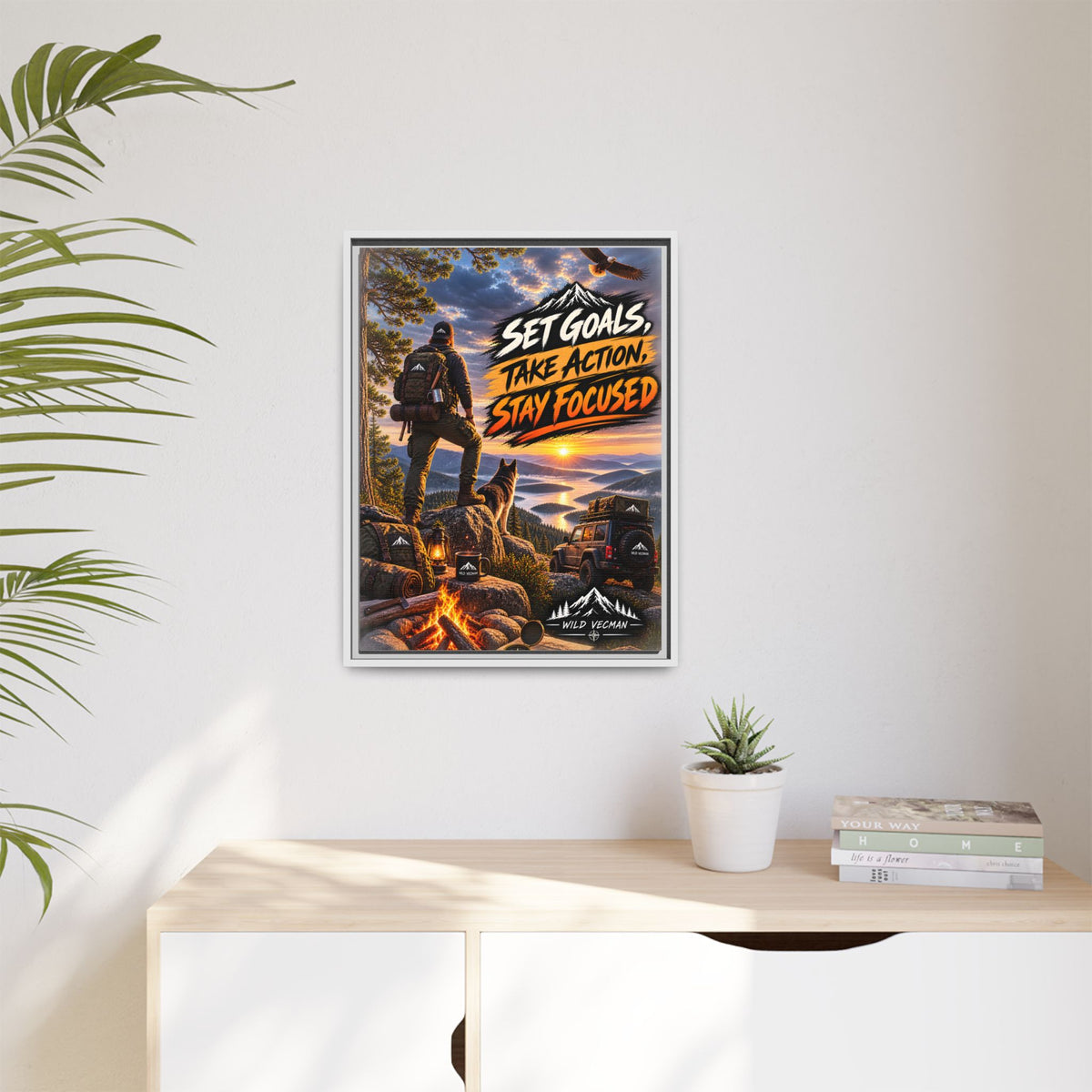 Motivational Adventure Canvas — “Set Goals, Take Action, Stay Focused”