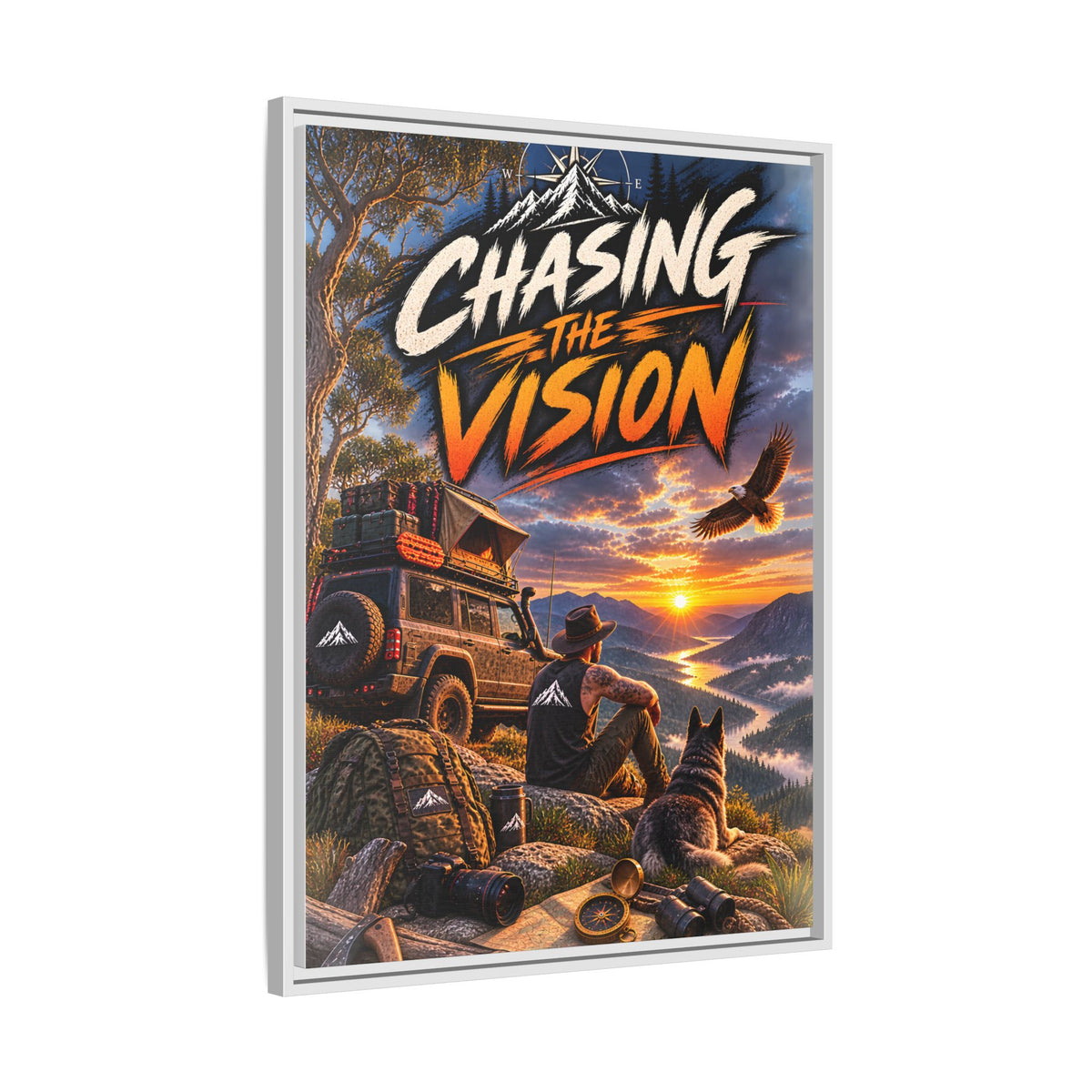 Chasing the Vision Matte Canvas Print (Framed) — Adventure Landscape Wall Art