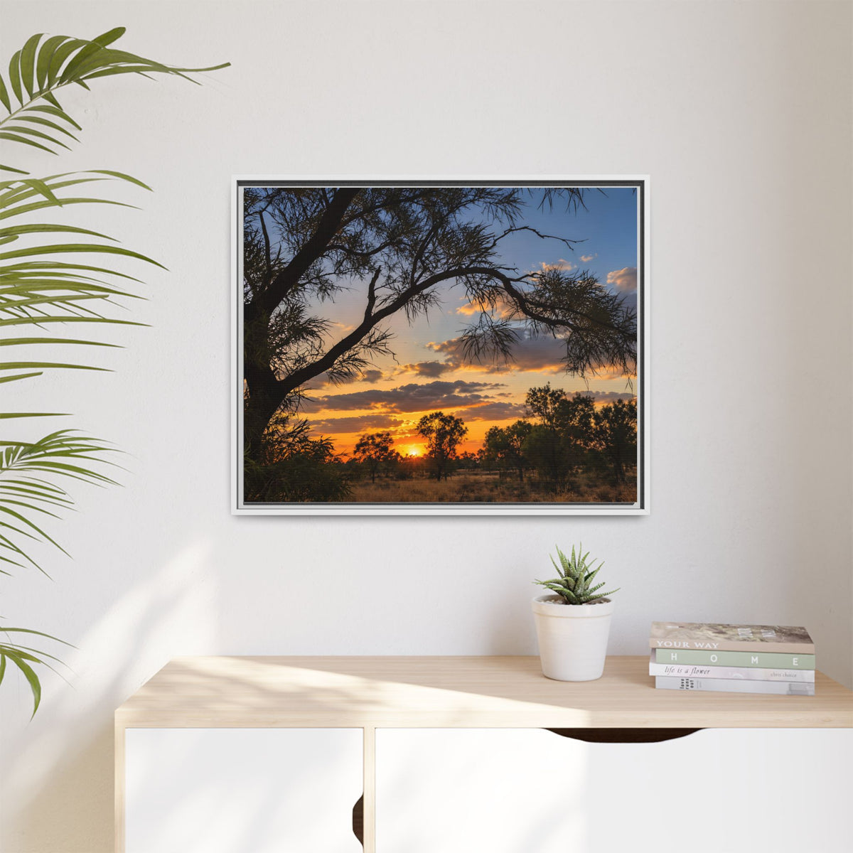 Sunset Silhouette Matte Canvas Print — Framed Landscape Wall Art