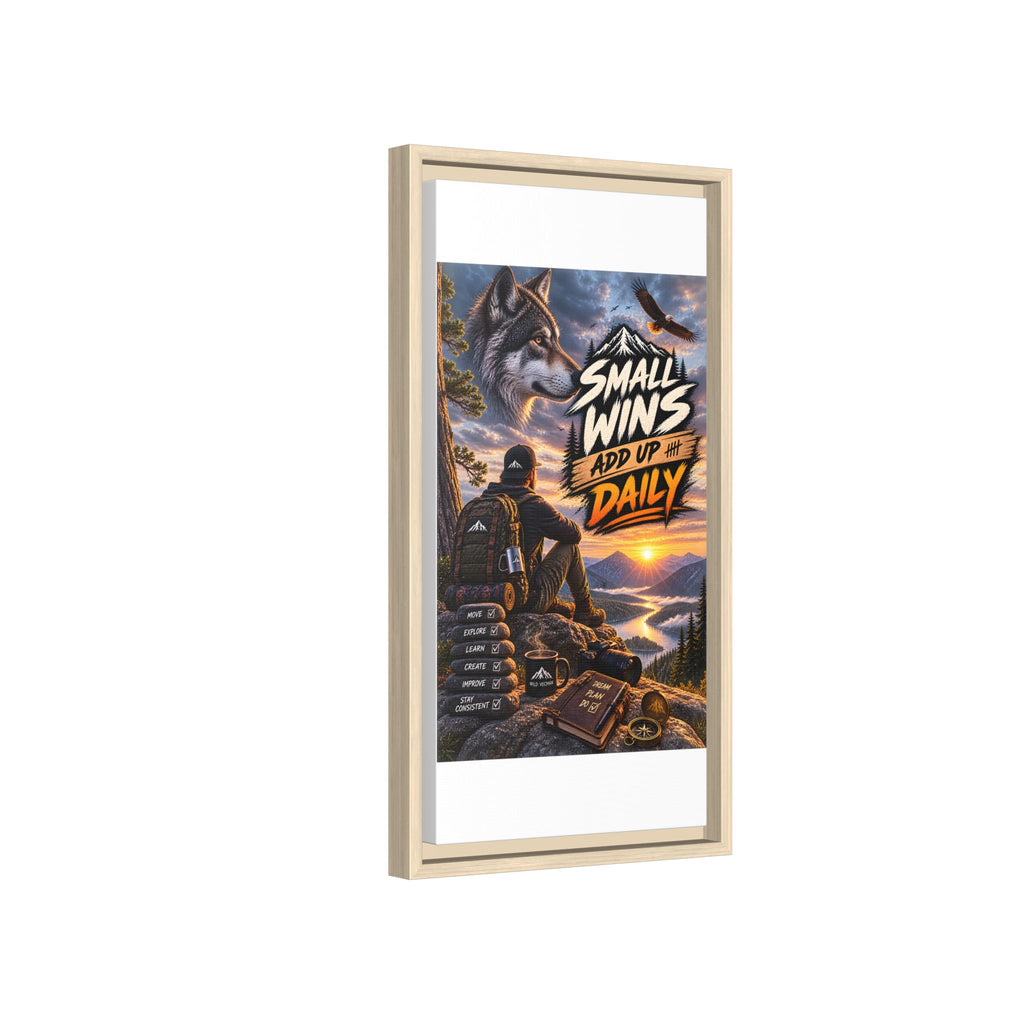 Small Wins Add Up Daily Framed Canvas Wall Art — Motivational Hiking Print