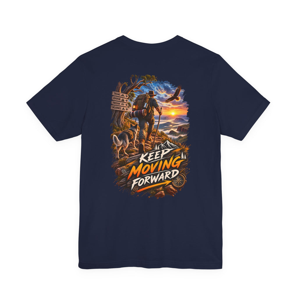 Keep Moving Forward T-Shirt — Motivational Hiker Sunset Graphic Tee