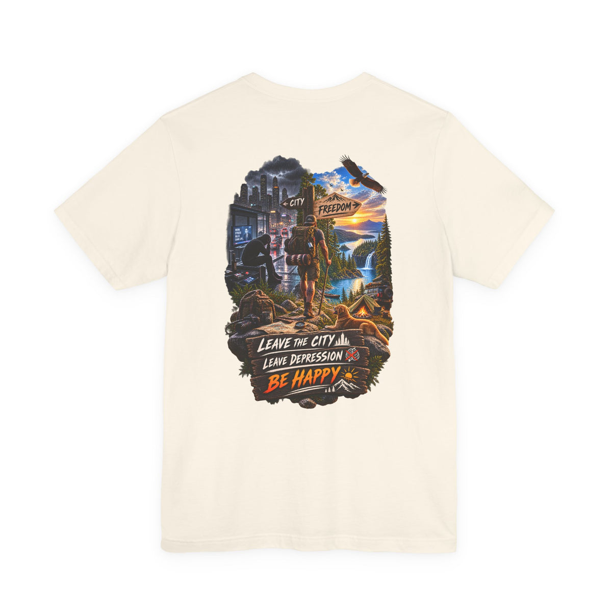 Leave the City Leave Depression Be Happy T‑Shirt — Mental Health Outdoors Graphic Tee