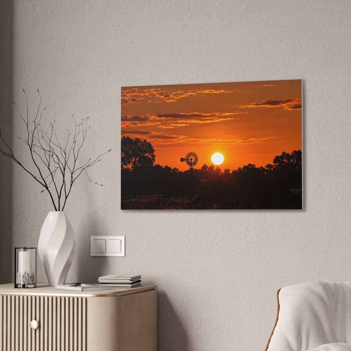 Sunset Windmill Canvas Print — Rural Farmhouse Wall Art