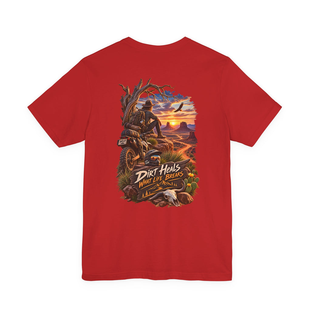 T-shirt coucher de soleil à moto Dirt Heals