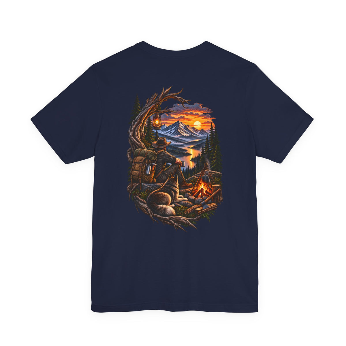 Camping Adventure T-Shirt — Mountain Sunset Campfire Graphic