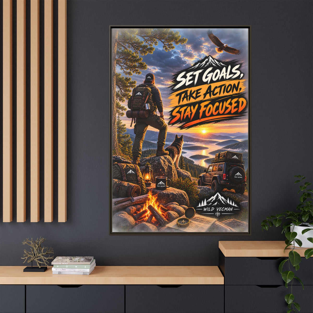 Motivational Adventure Canvas — “Set Goals, Take Action, Stay Focused”