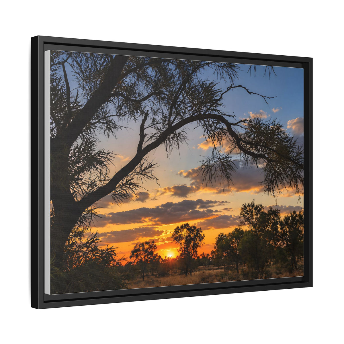 Sunset Silhouette Matte Canvas Print — Framed Landscape Wall Art