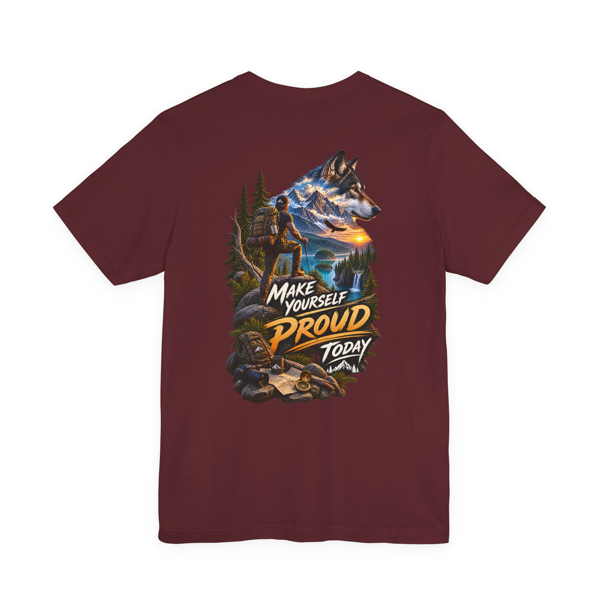 Wolf Adventure T‑Shirt — "Make Yourself Proud Today" Outdoor Graphic Tee