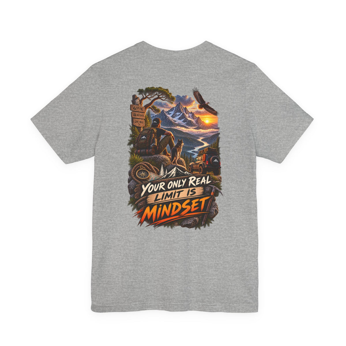 Mindset Adventure Graphic Tee — "Your Only Real Limit Is Mindset" Motivational Mountain T‑Shirt