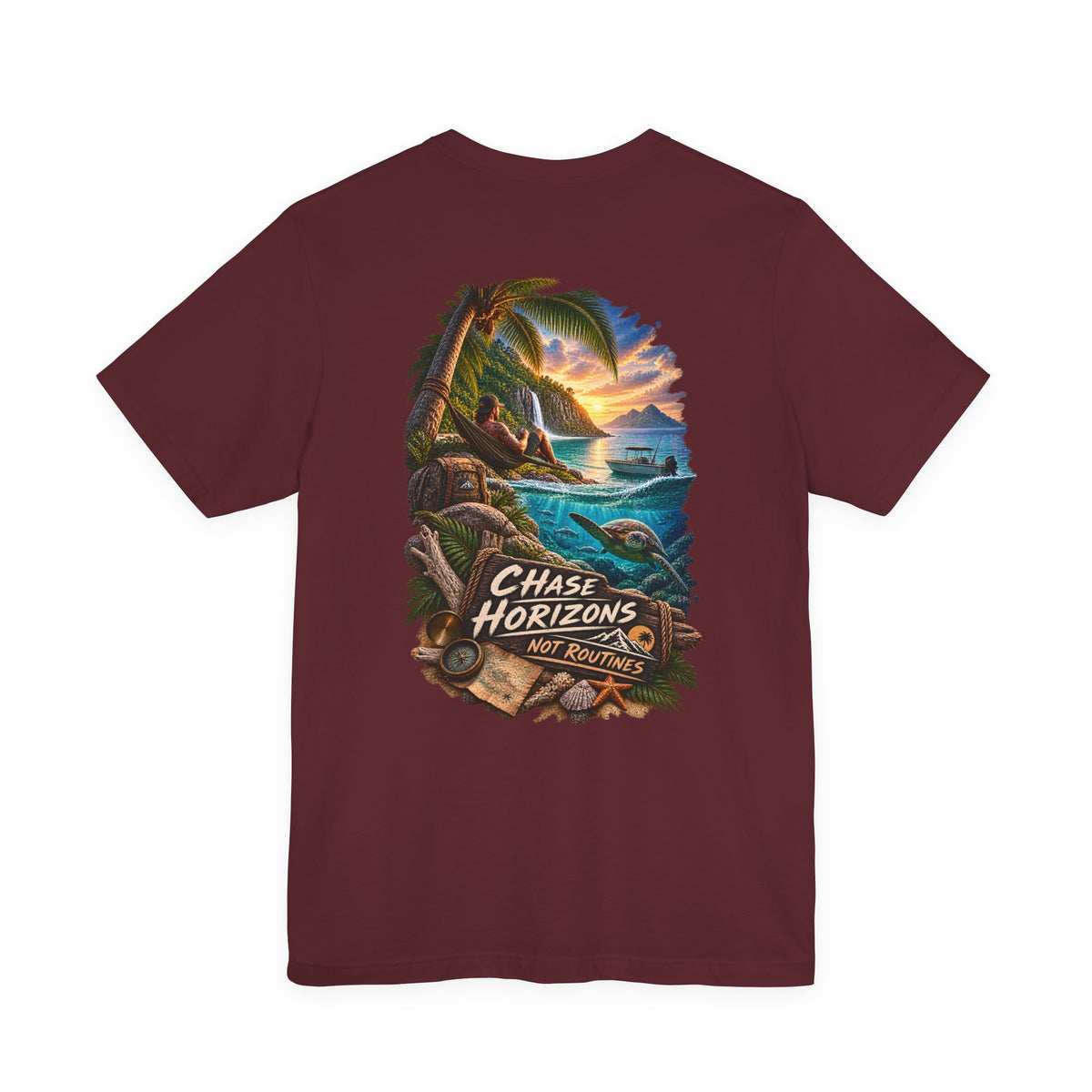 Chase Horizons Sunset Beach Tee — Adventure Coastal Graphic T-Shirt