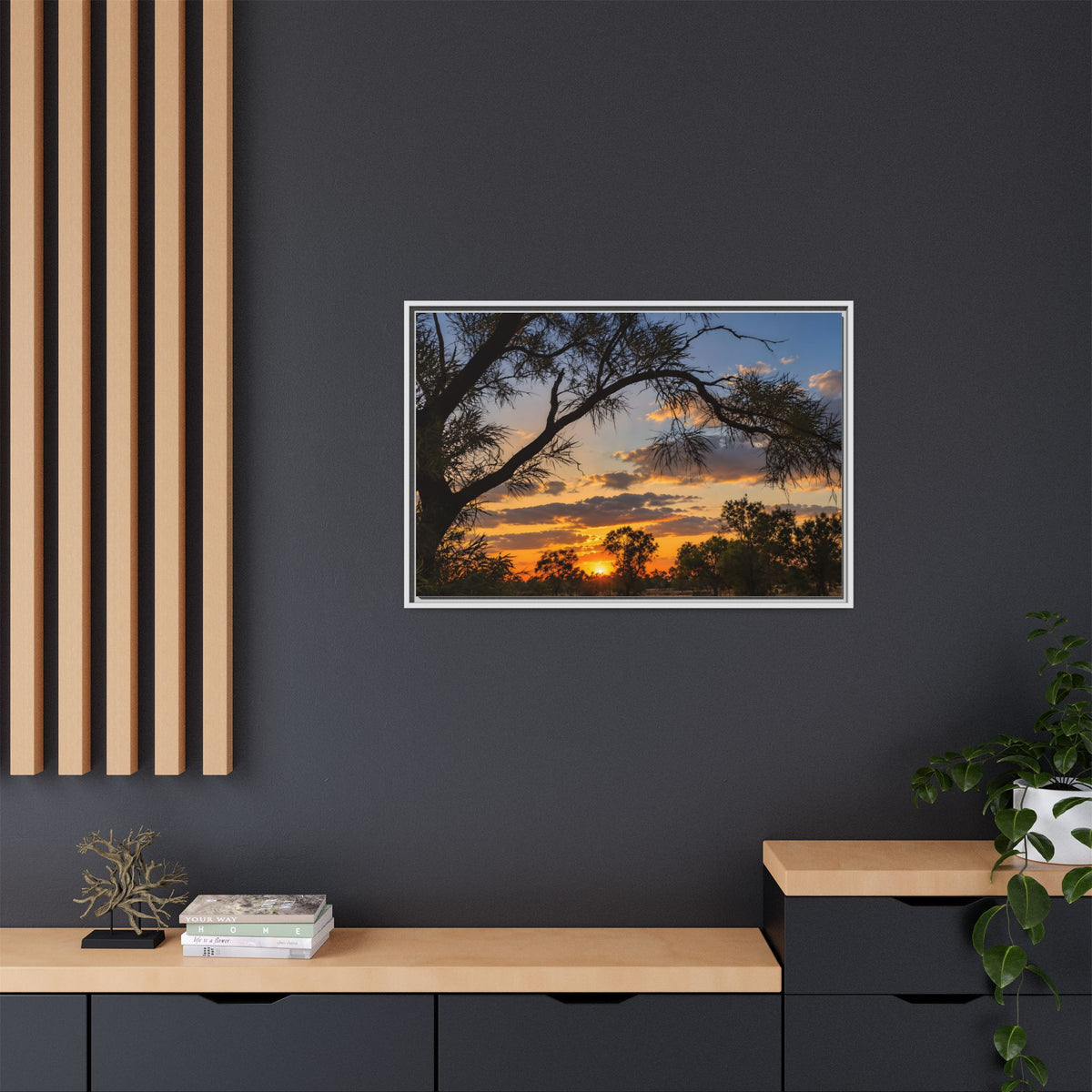 Sunset Silhouette Matte Canvas Print — Framed Landscape Wall Art