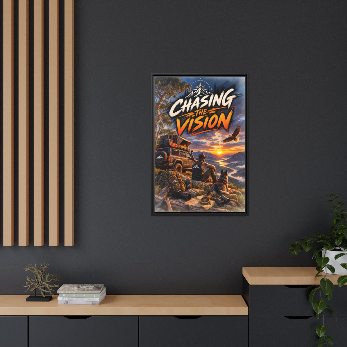 Chasing the Vision Matte Canvas Print (Framed) — Adventure Landscape Wall Art