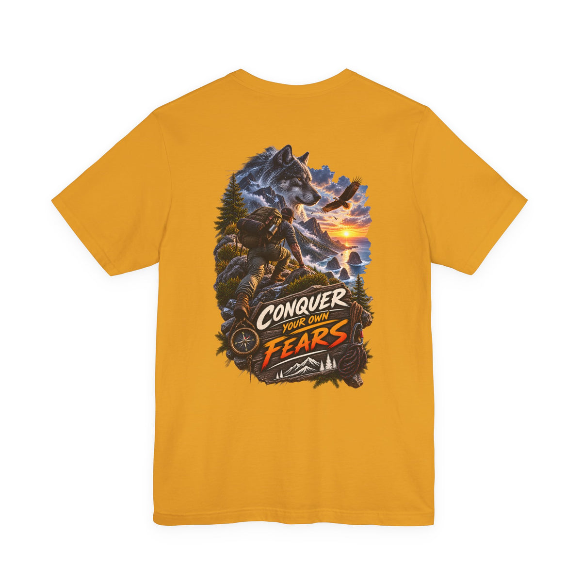 Conquer Your Fears Wolf Graphic Tee — Adventure Motivational T-Shirt