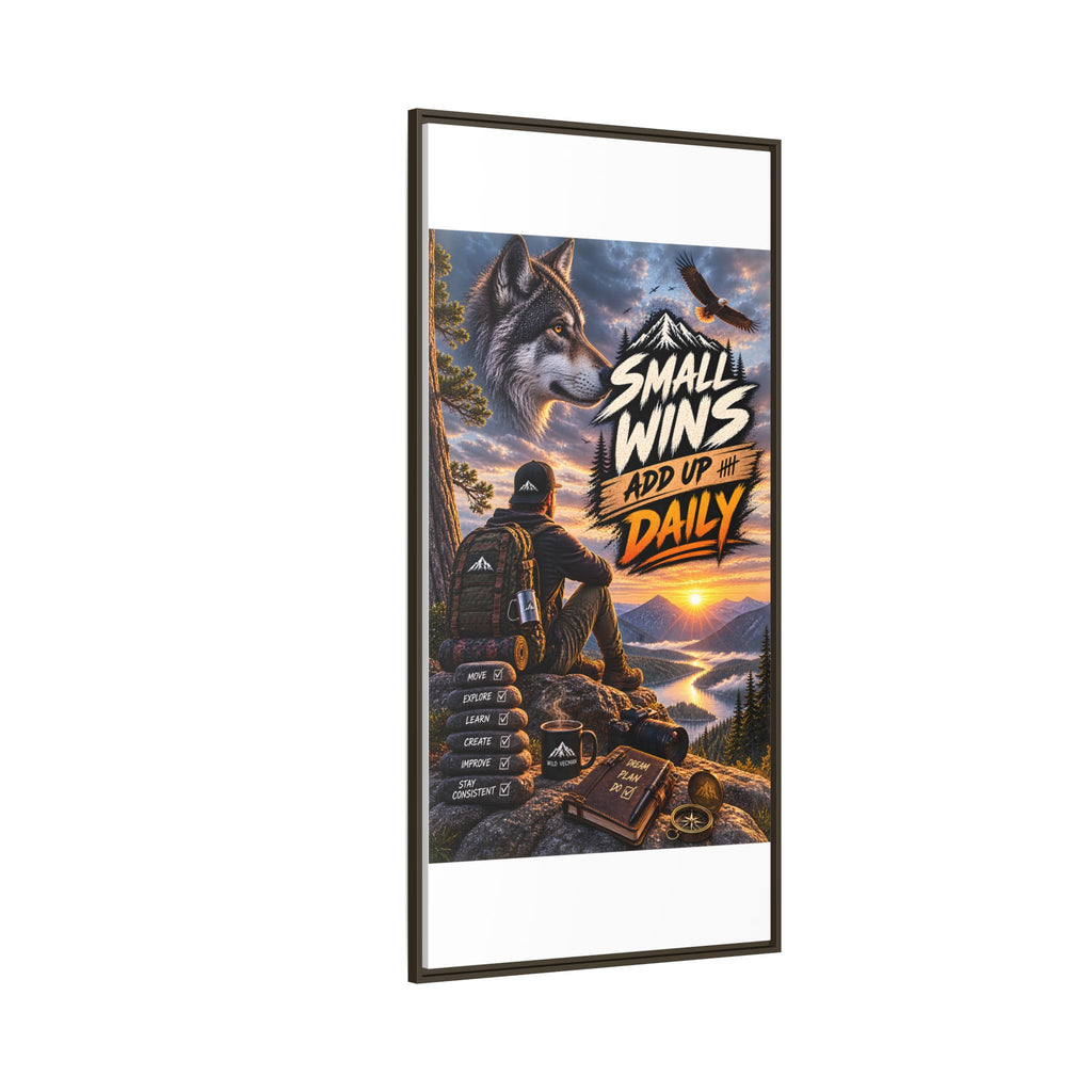 Small Wins Add Up Daily Framed Canvas Wall Art — Motivational Hiking Print