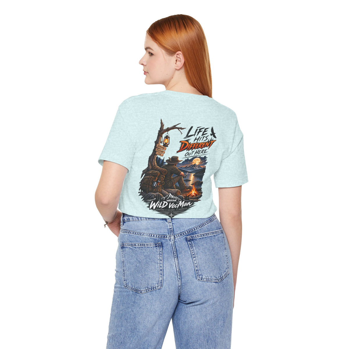 Adventure Campfire T-Shirt — “Life Hits Different Out Here” Graphic Tee