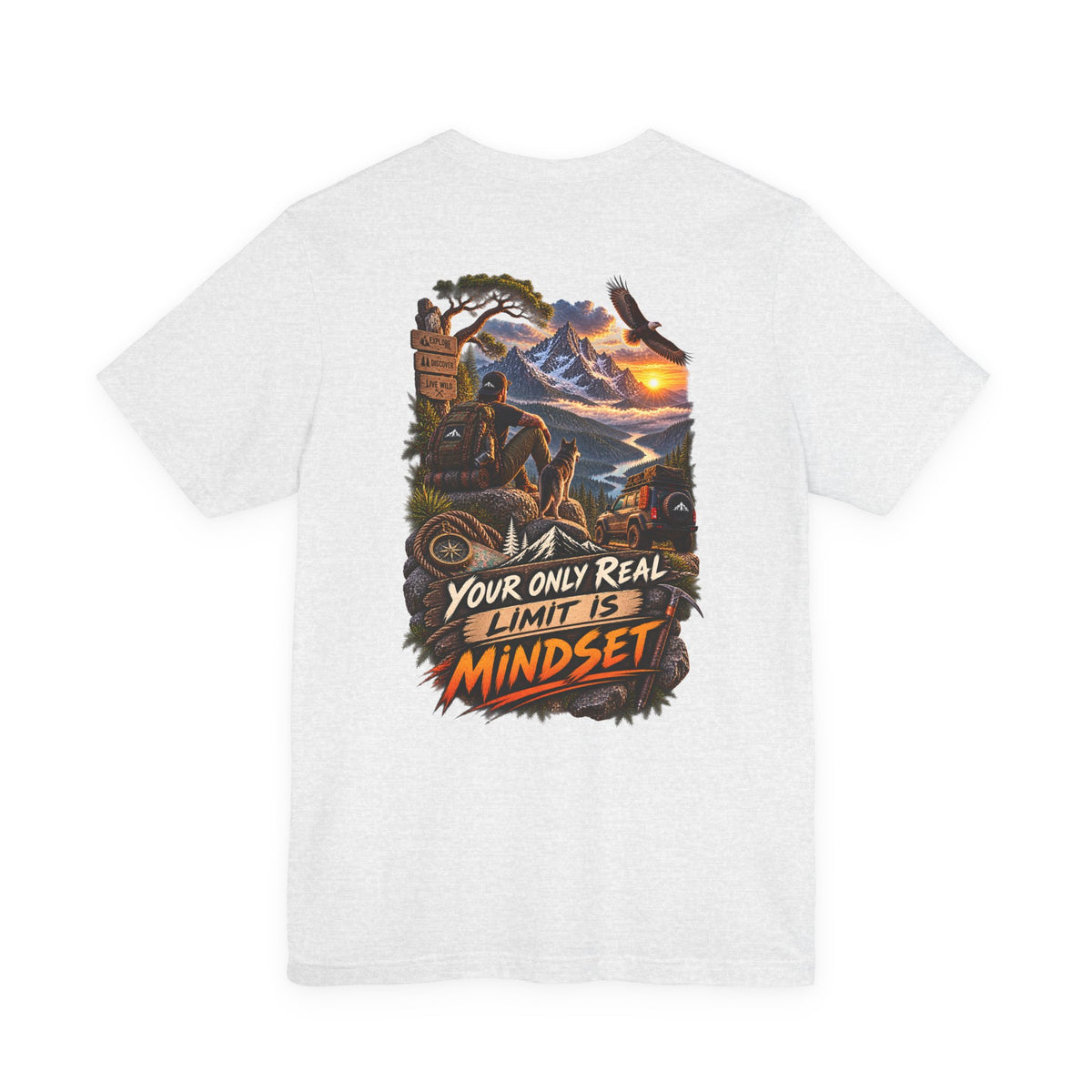 Mindset Adventure Graphic Tee — "Your Only Real Limit Is Mindset" Motivational Mountain T‑Shirt