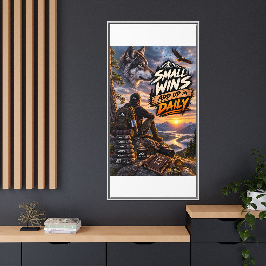 Small Wins Add Up Daily Framed Canvas Wall Art — Motivational Hiking Print