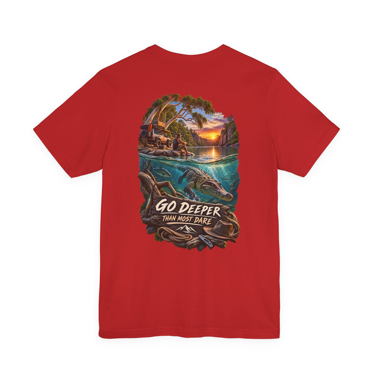 Go Deeper Dolphin Beach Tee — Nautical Sunset Ocean Graphic T‑Shirt