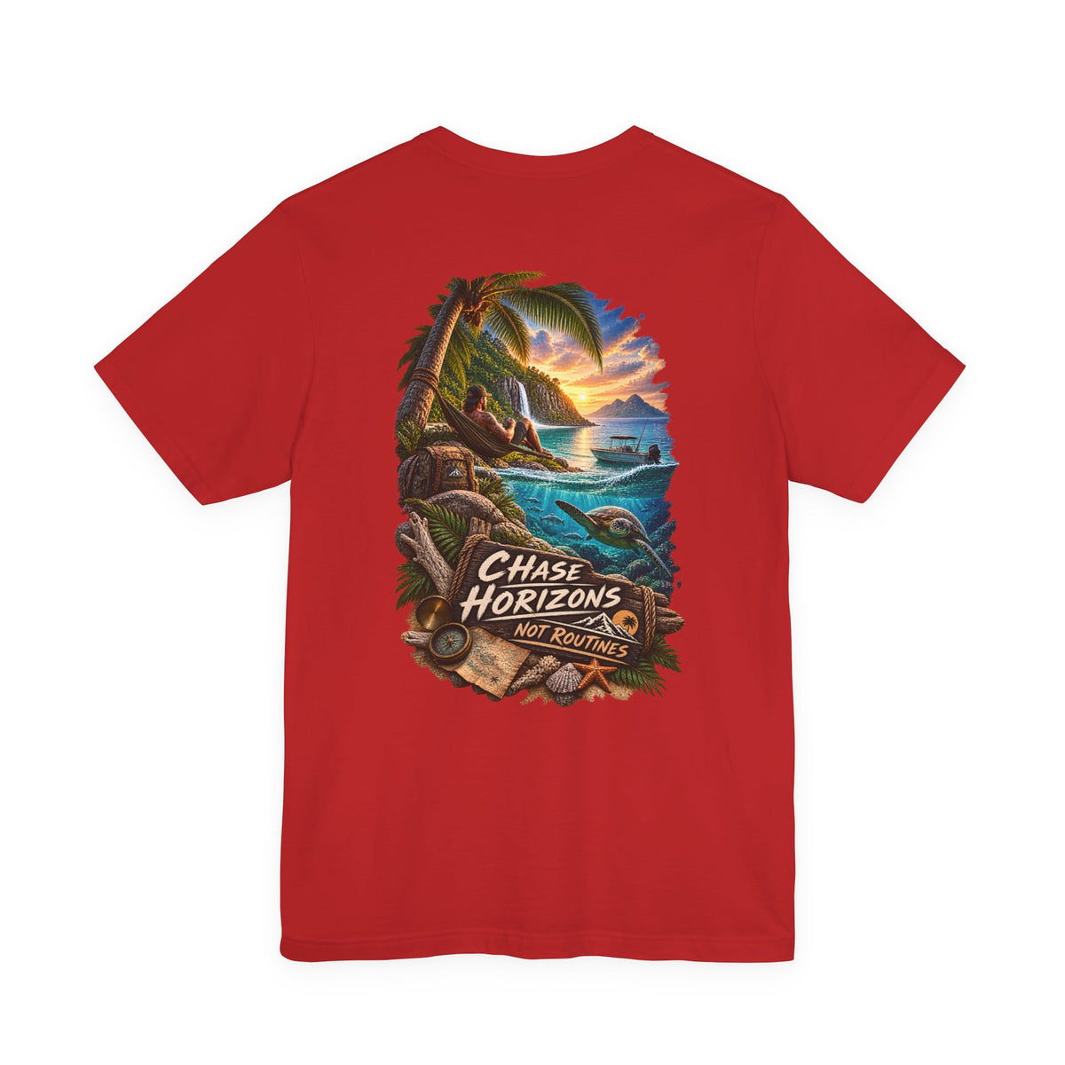 Chase Horizons Sunset Beach Tee — Adventure Coastal Graphic T-Shirt