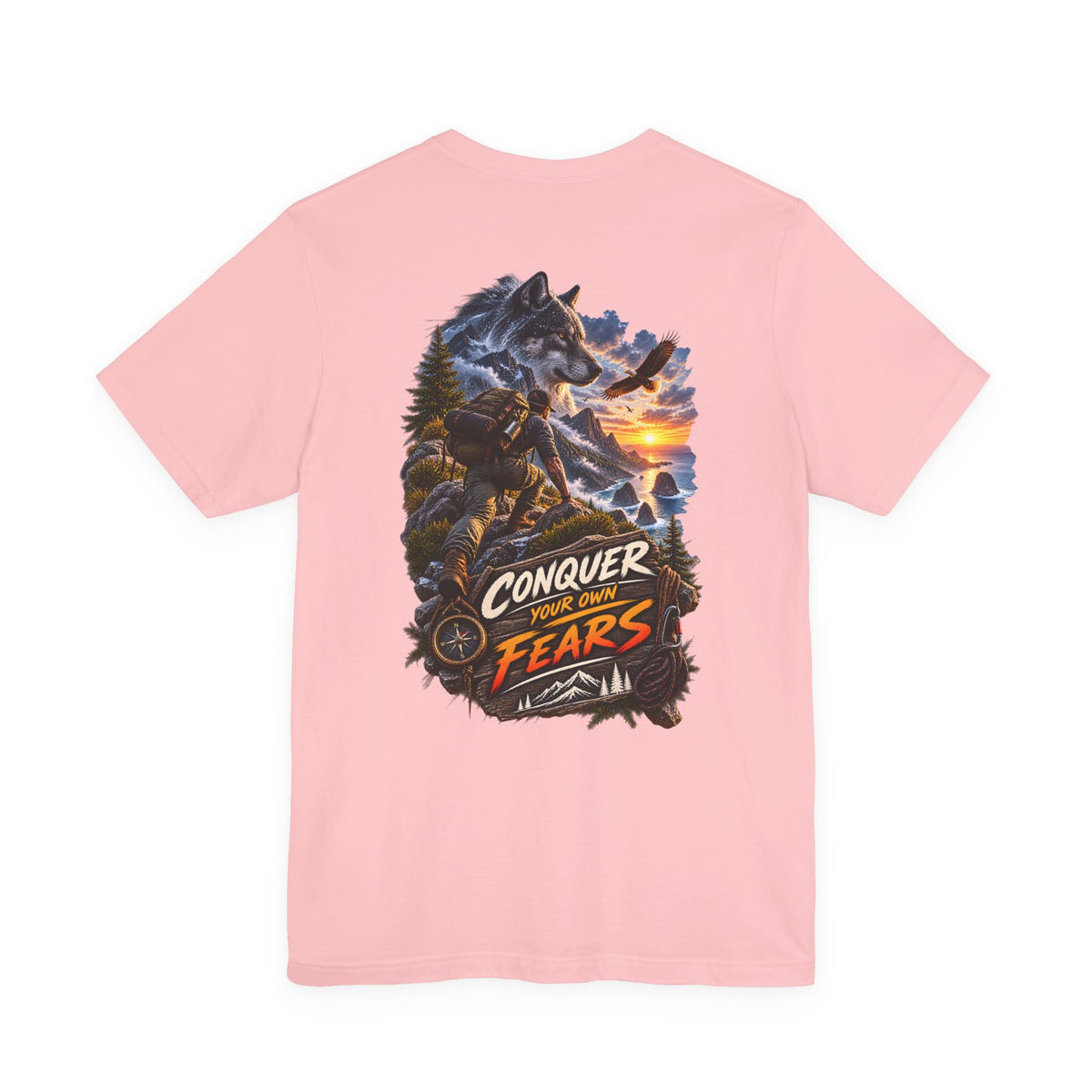 Conquer Your Fears Wolf Graphic Tee — Adventure Motivational T-Shirt