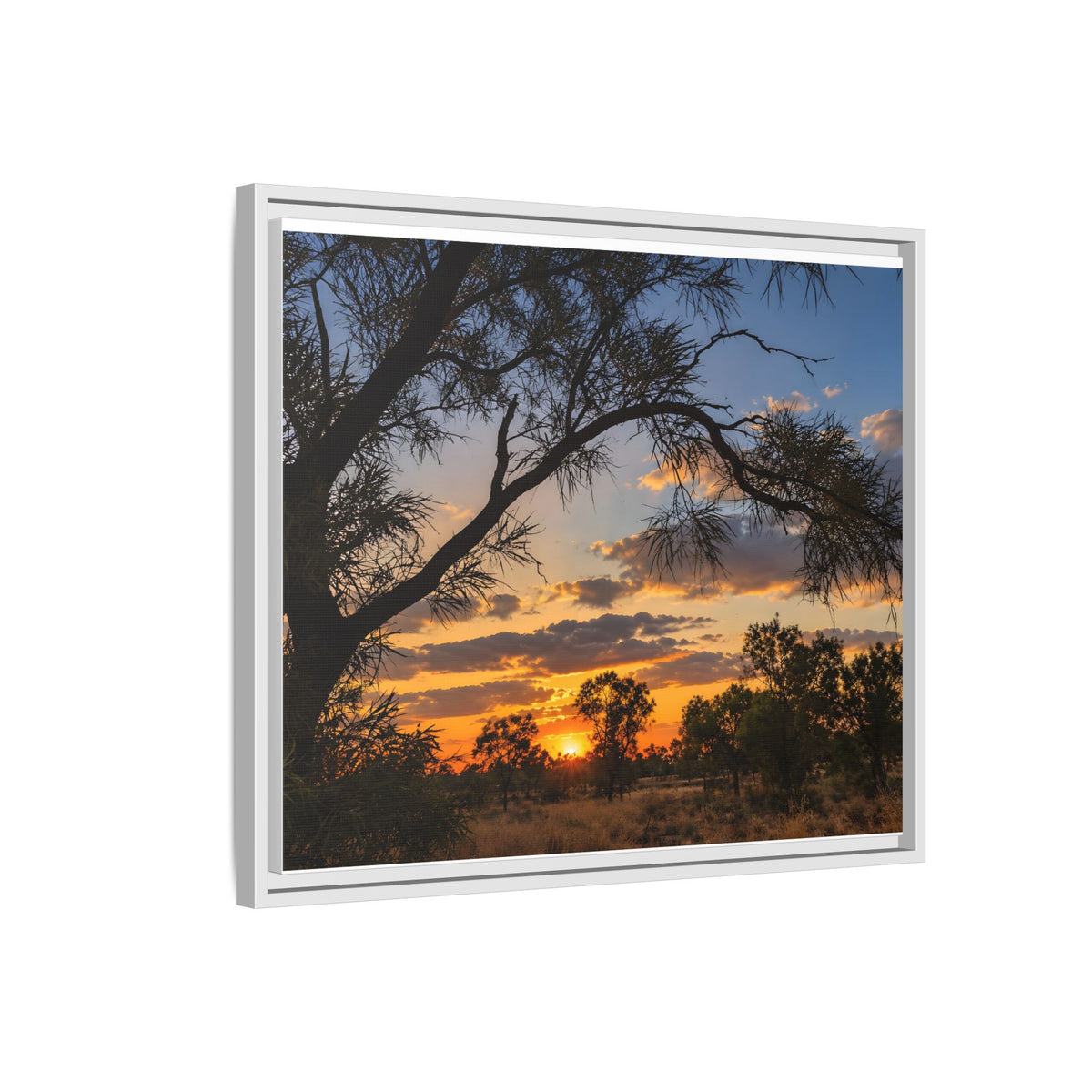 Sunset Silhouette Matte Canvas Print — Framed Landscape Wall Art