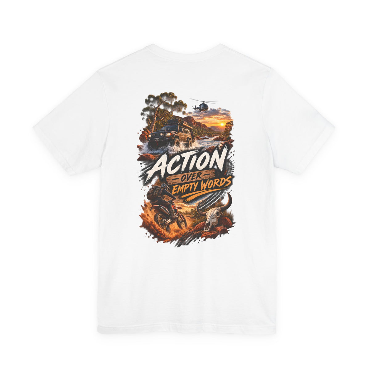 Action Over Empty Words Tee - Adventure Military Graphic T-Shirt