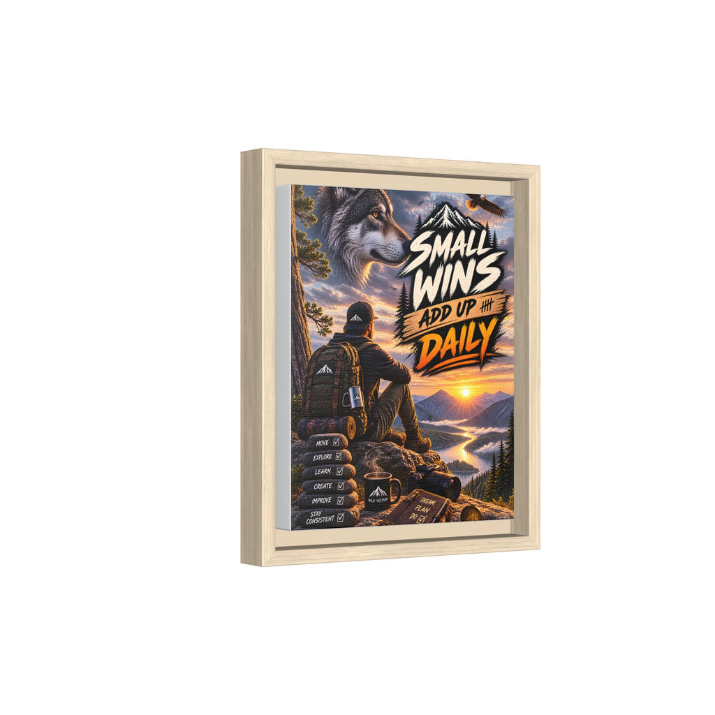 Small Wins Add Up Daily Framed Canvas Wall Art — Motivational Hiking Print