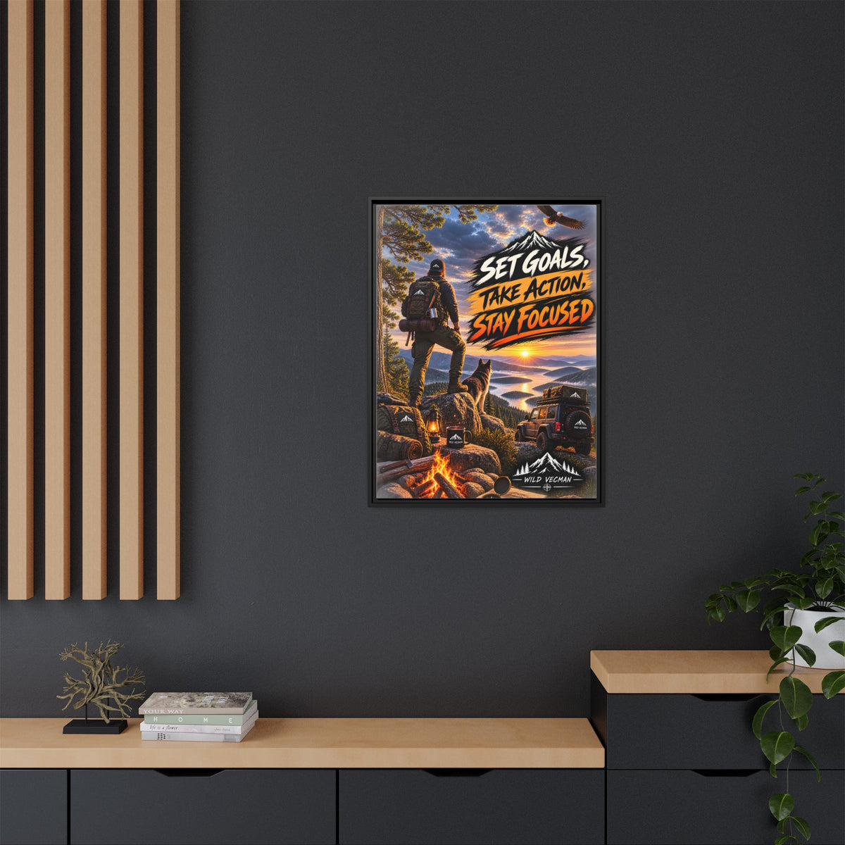 Motivational Adventure Canvas — “Set Goals, Take Action, Stay Focused”