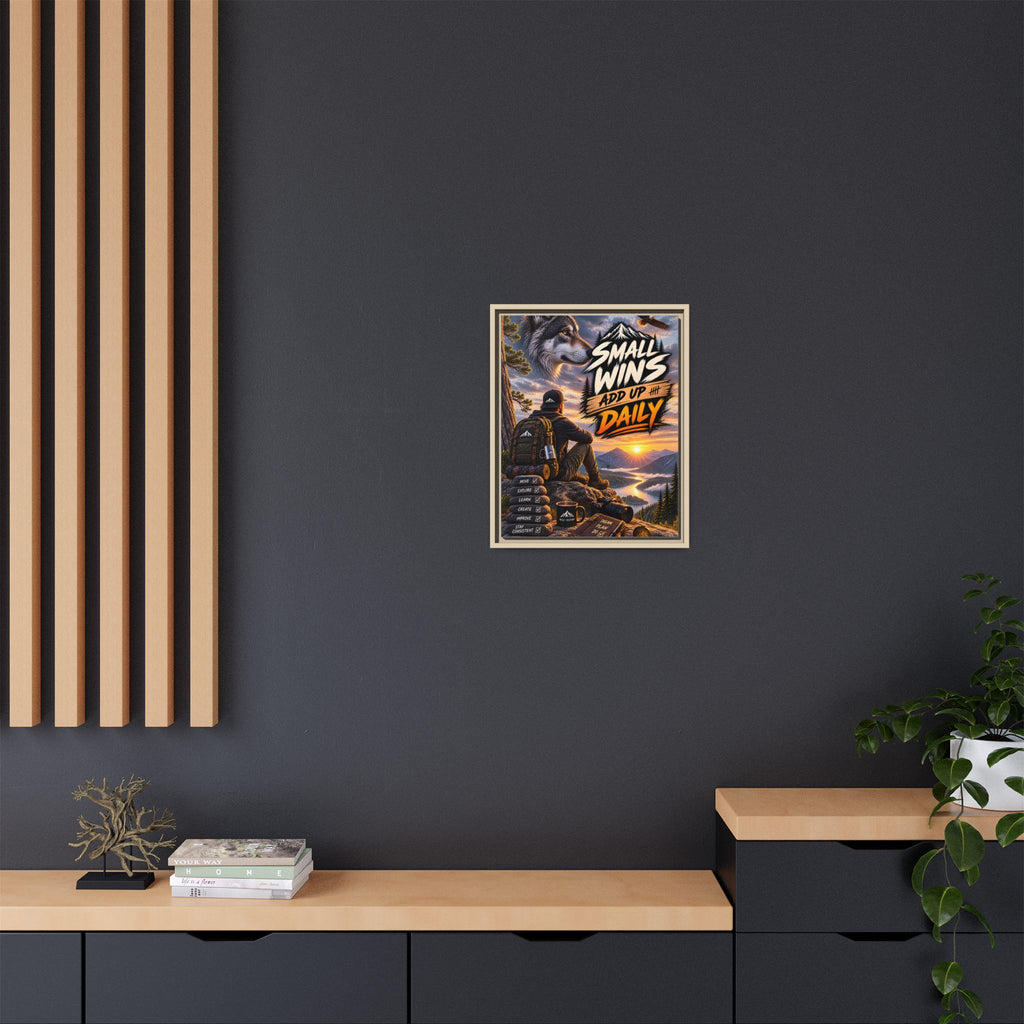 Small Wins Add Up Daily Framed Canvas Wall Art — Motivational Hiking Print