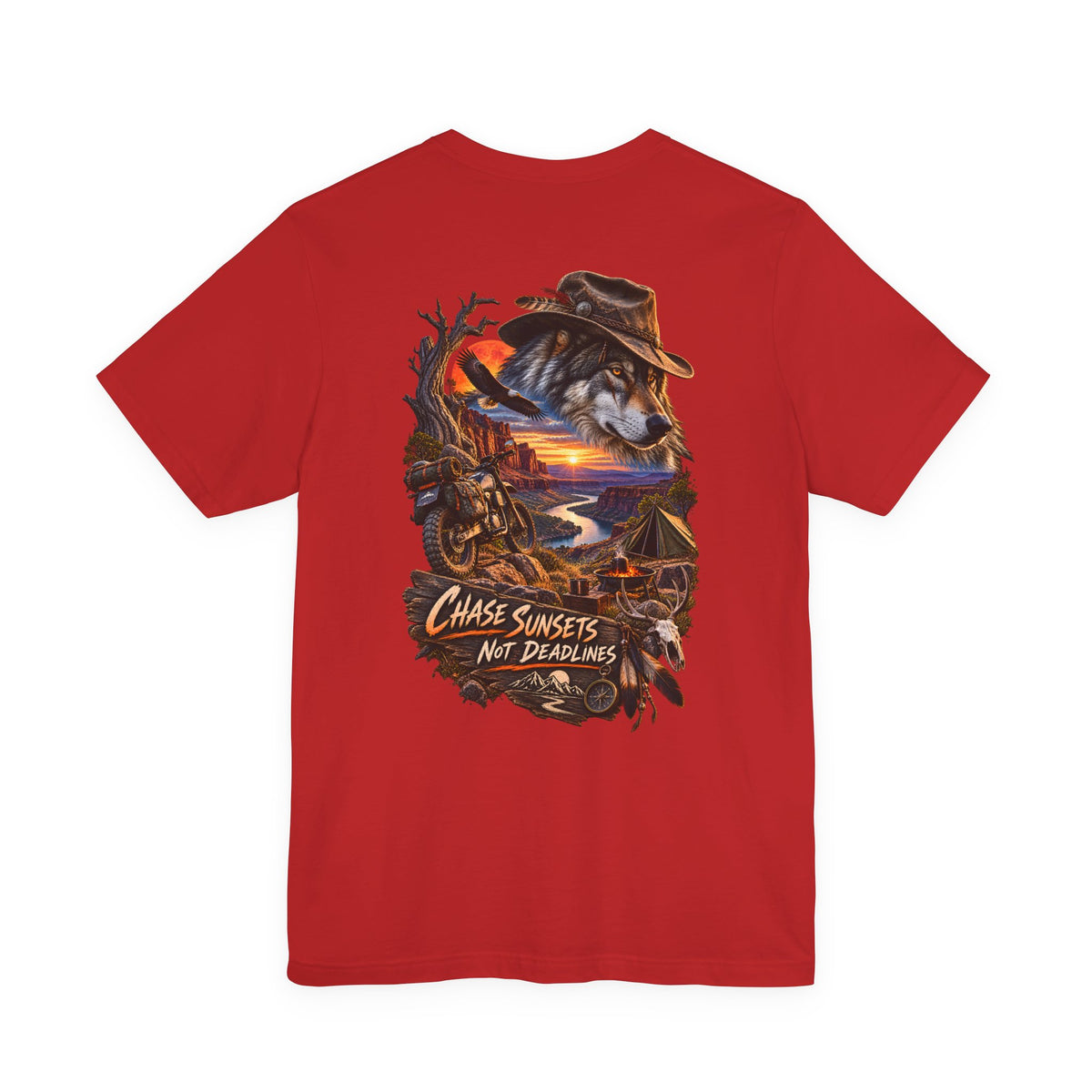 Chase Sunsets Graphic Tee — Motorcycle Sunset Rider Back Print