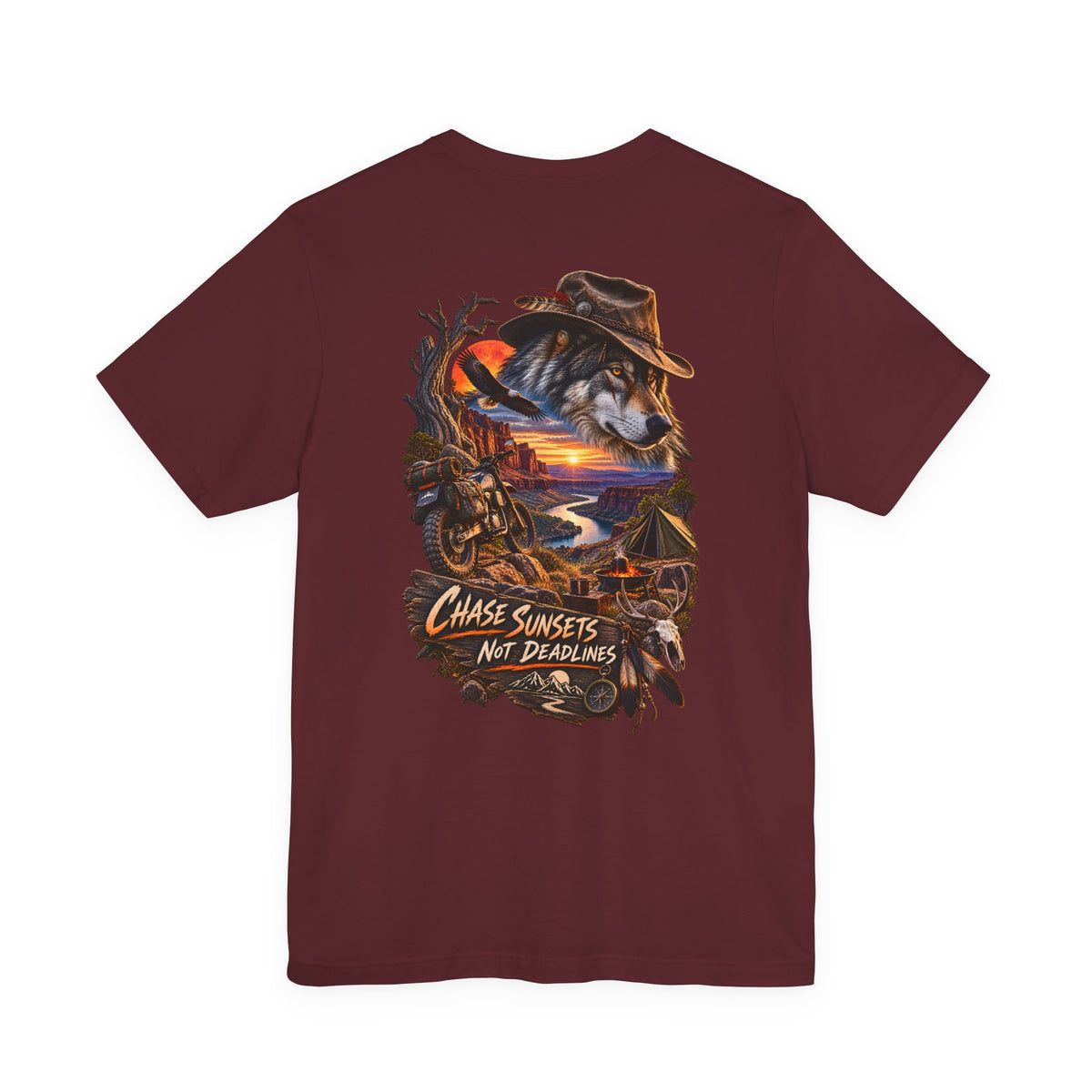 Chase Sunsets Graphic Tee — Motorcycle Sunset Rider Back Print