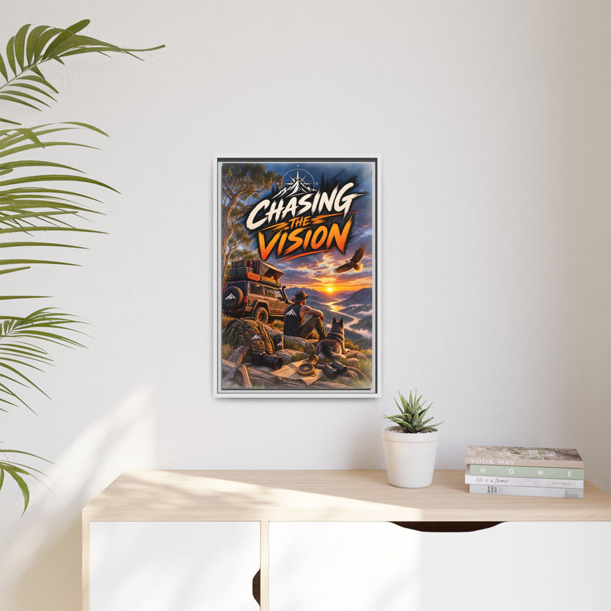 Chasing the Vision Matte Canvas Print (Framed) — Adventure Landscape Wall Art