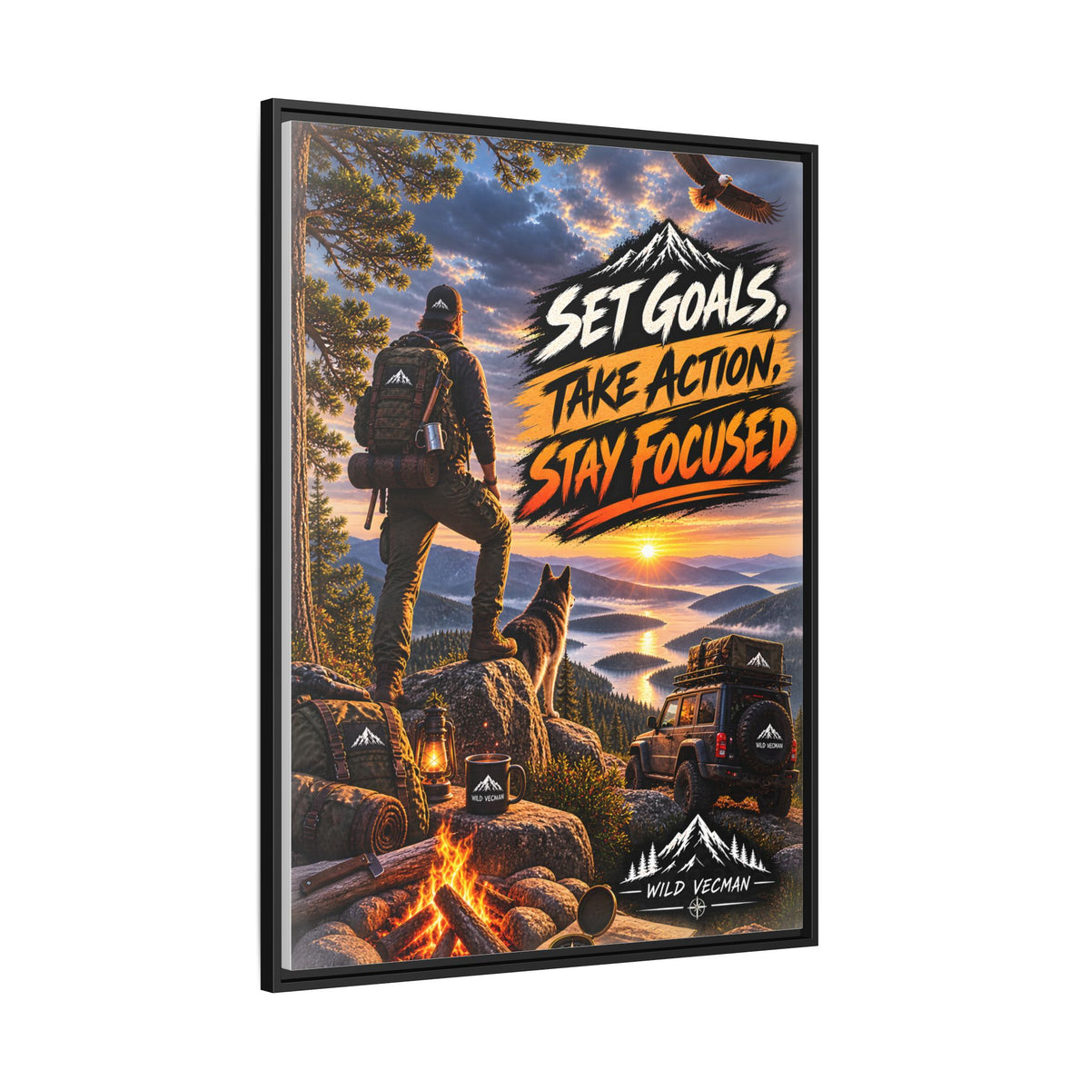 Motivational Adventure Canvas — “Set Goals, Take Action, Stay Focused”