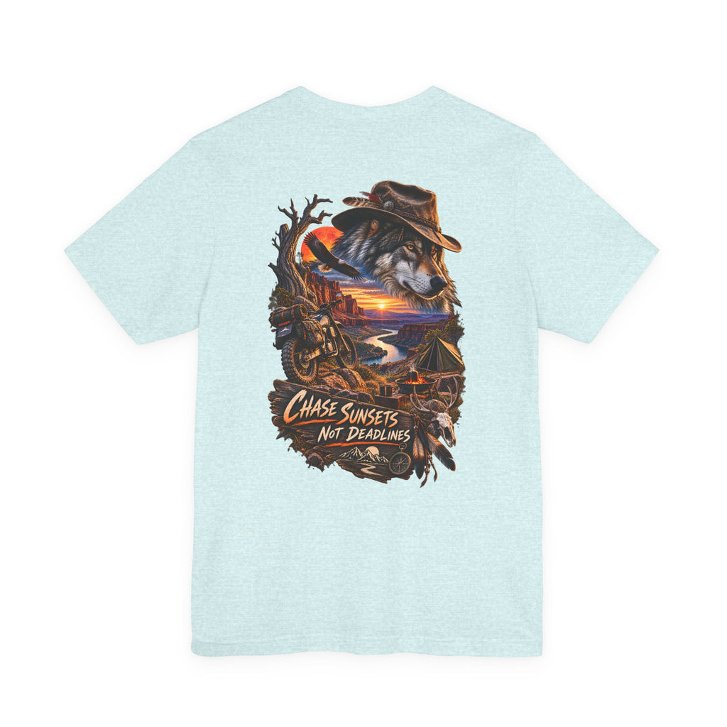T-shirt graphique Chase Sunsets — Motif dos motard au coucher du soleil