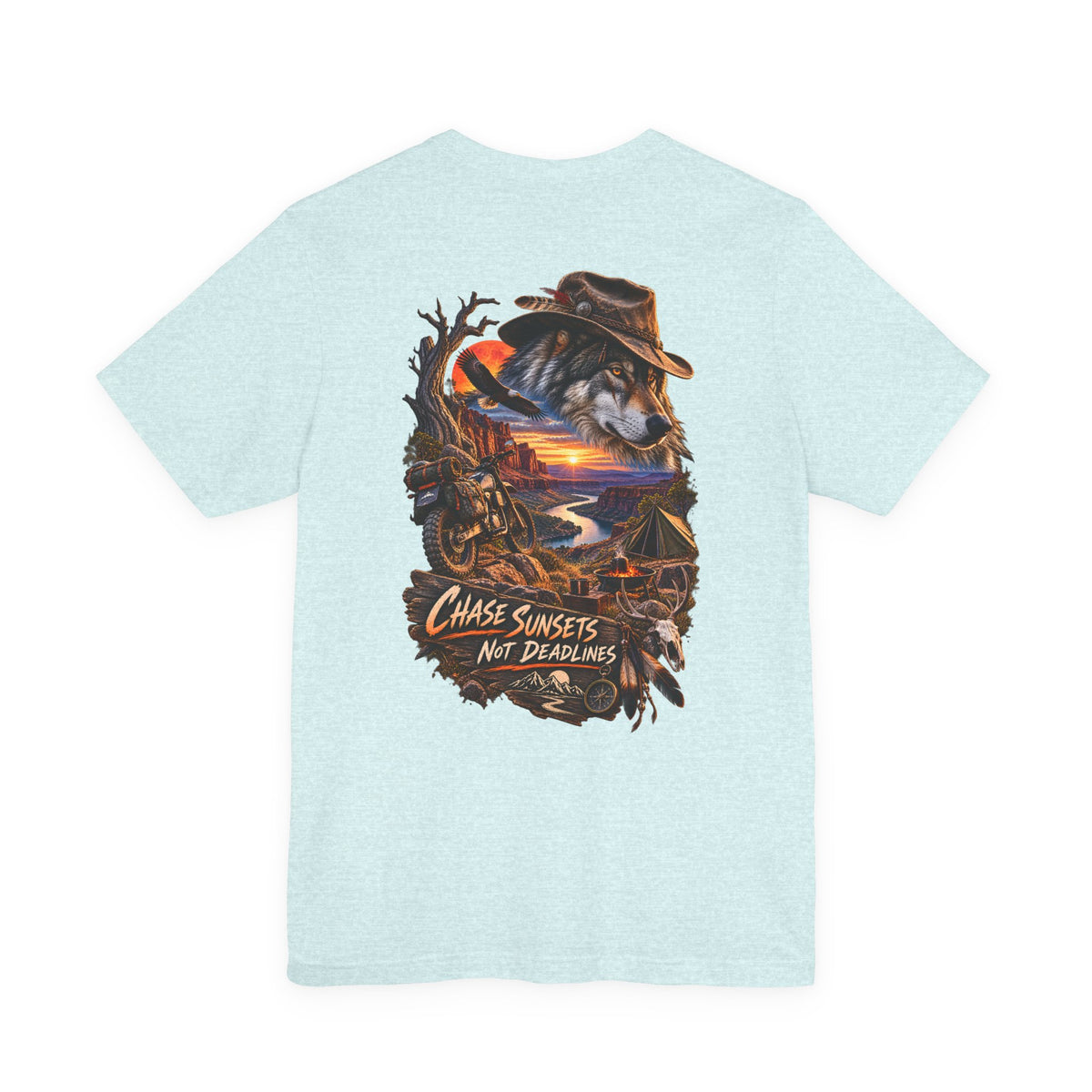 Chase Sunsets Graphic Tee — Motorcycle Sunset Rider Back Print