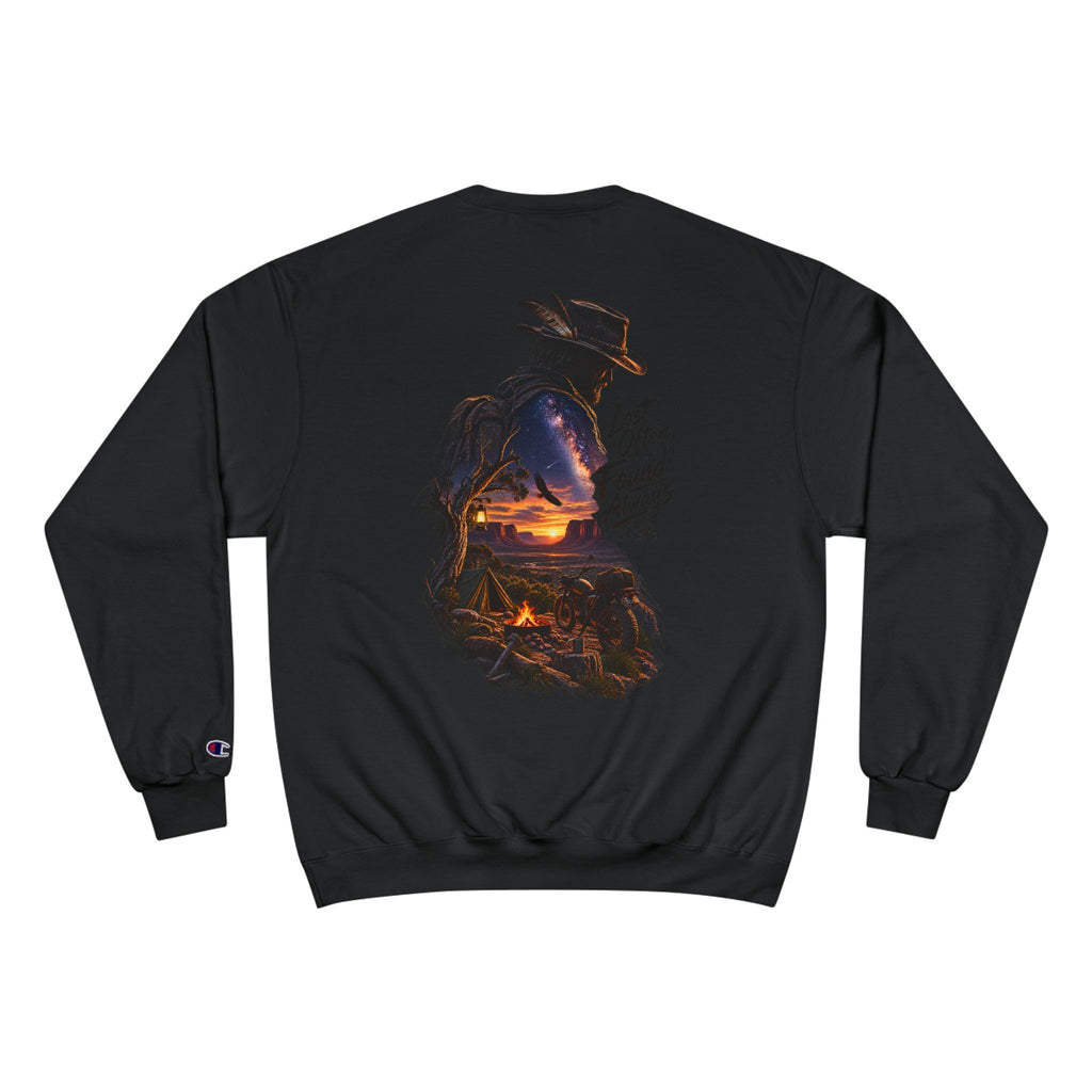 Adventure Champion Sweatshirt — 'Lost Often, Found Always' Mountain Graphic Crewneck