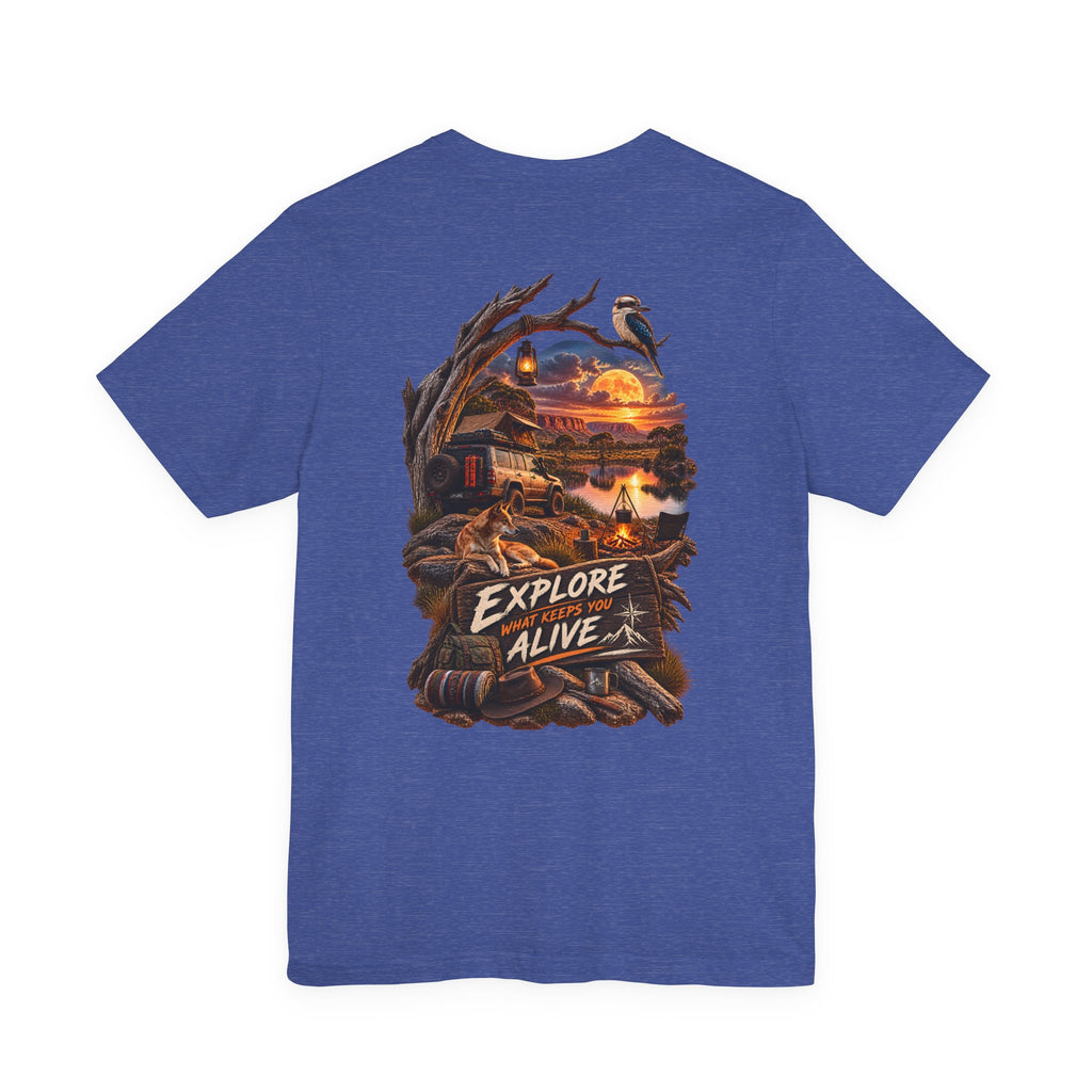 T-shirt Explore Alive Adventure — T-shirt à motif coucher de soleil pour le camping en plein air